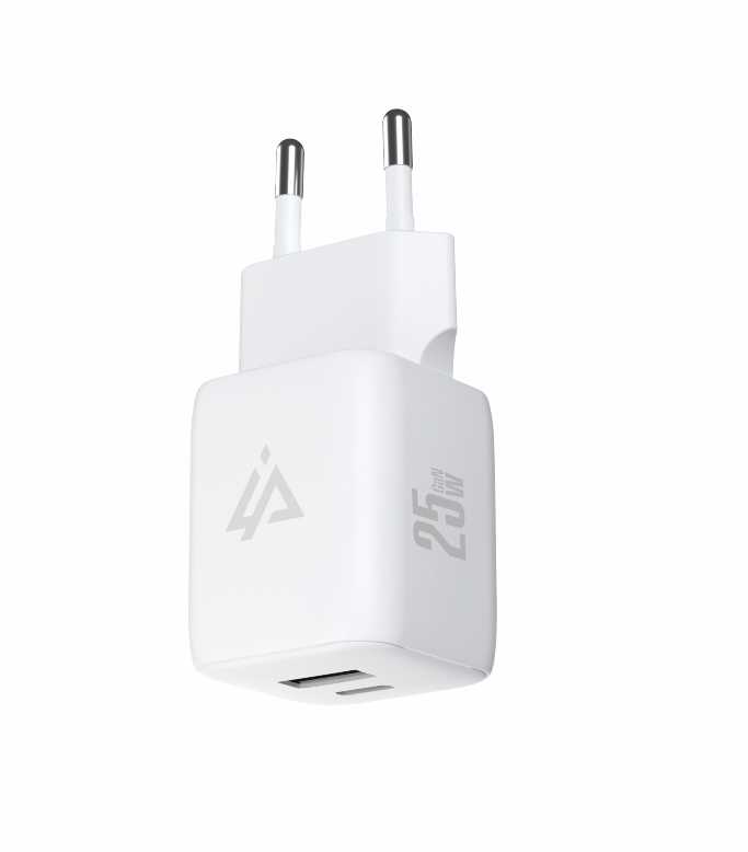 GaN SIEŤOVÁ NABÍJAČKA 25W (USB-C + USB-A) BIELA 