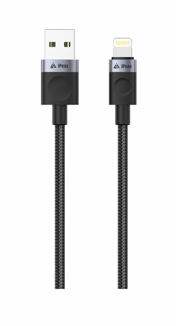 TEXTILNÝ KÁBEL USB-A / LIGHTNING 1M, USB 2.0 ČIERNY 