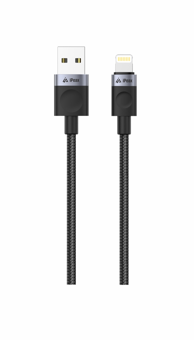TEXTILNÝ KÁBEL USB-A/ LIGHTNING 1, 5M, USB 2.0 ČIERNY 