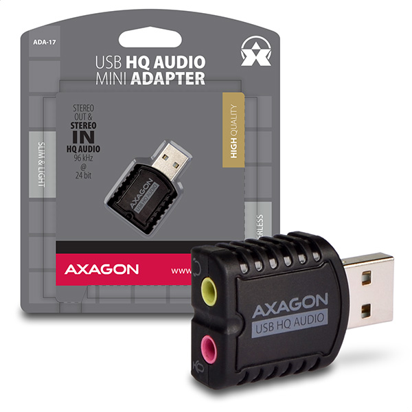 AXAGON ADA-17, USB 2.0 - externá zvuková karta HQ MINI, 96kHz/ 24-bit stereo, vstup USB-A