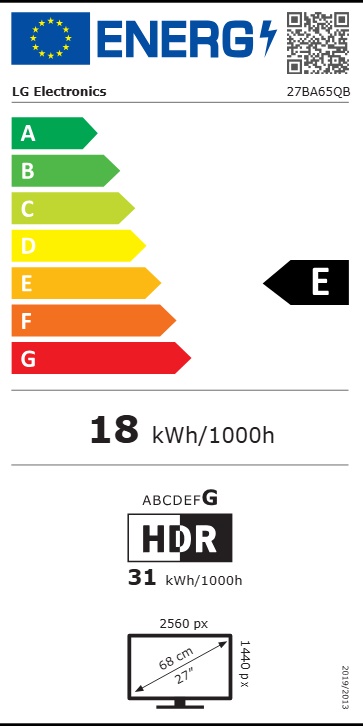 LG/ 27BA65QB-T/ 27"/ IPS/ QHD/ 100Hz/ 5ms/ Čierna/ 2R 