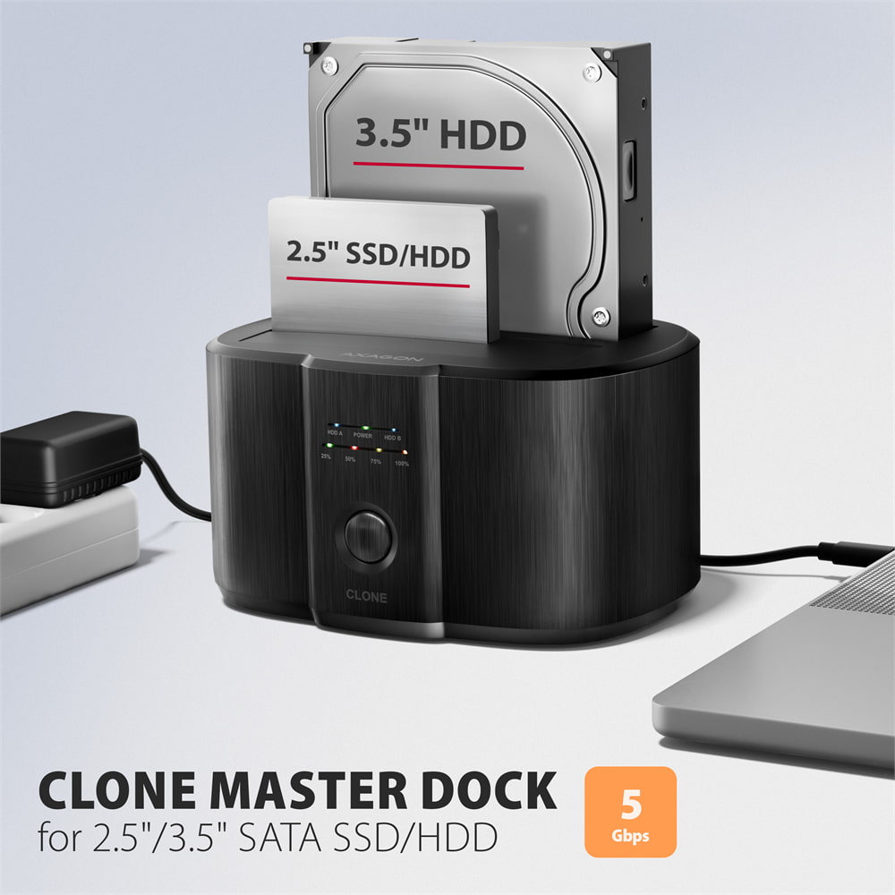 AXAGON ADSA-SC, USB-C 5Gbps dokovacia stanica pre 2x SATA 6G 2.5"/ 3.5" SSD/ HDD s funkciou klonovania 