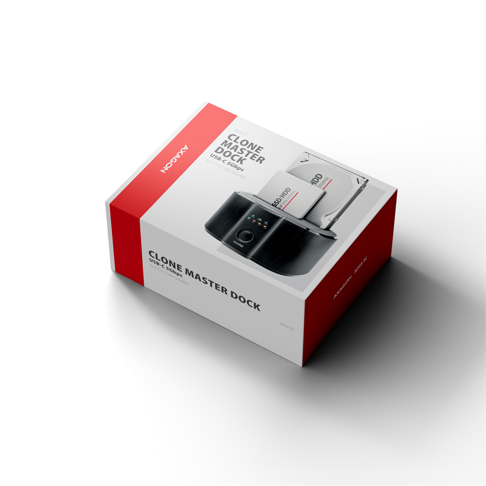 AXAGON ADSA-SC, USB-C 5Gbps dokovacia stanica pre 2x SATA 6G 2.5"/ 3.5" SSD/ HDD s funkciou klonovania 