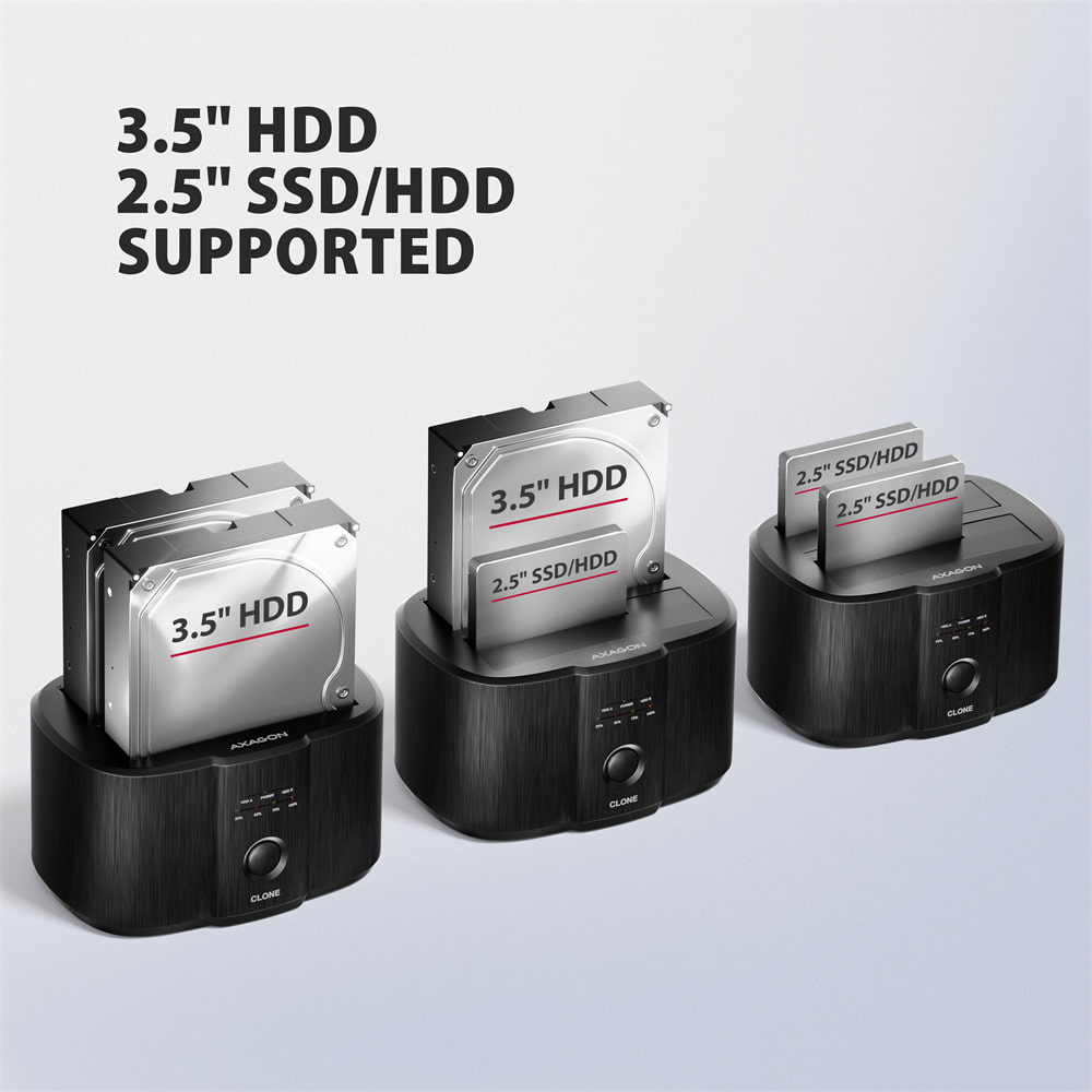 AXAGON ADSA-SC, USB-C 5Gbps dokovacia stanica pre 2x SATA 6G 2.5"/ 3.5" SSD/ HDD s funkciou klonovania 