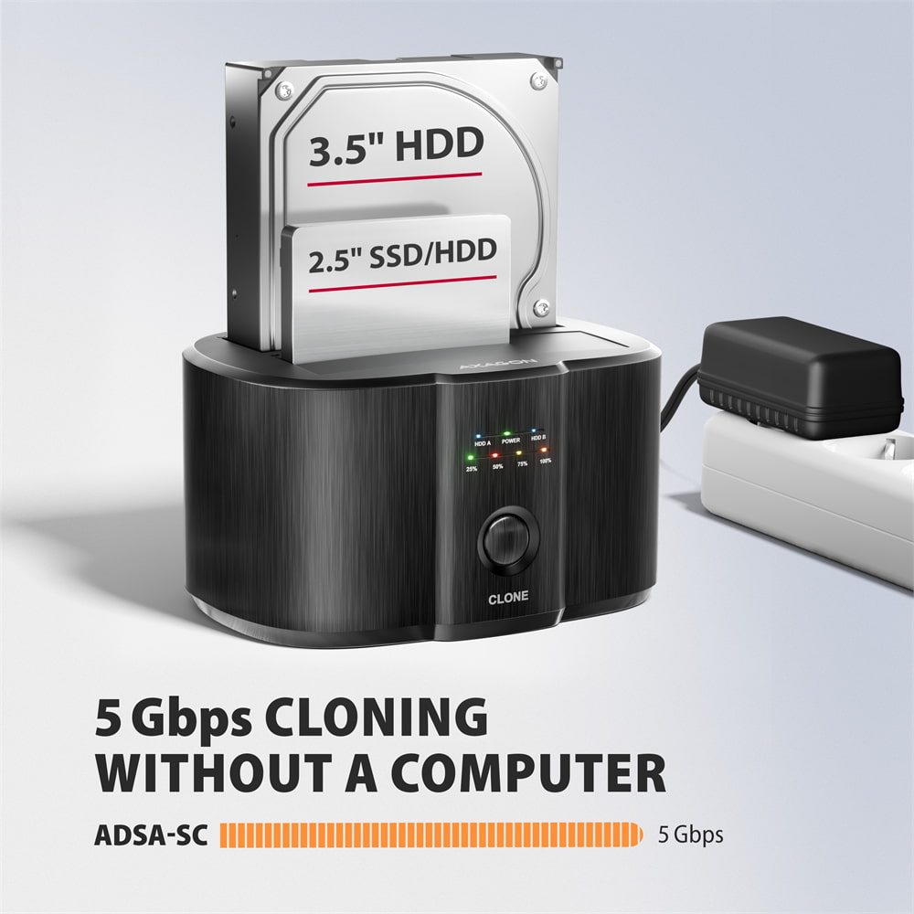 AXAGON ADSA-SC, USB-C 5Gbps dokovacia stanica pre 2x SATA 6G 2.5"/ 3.5" SSD/ HDD s funkciou klonovania 