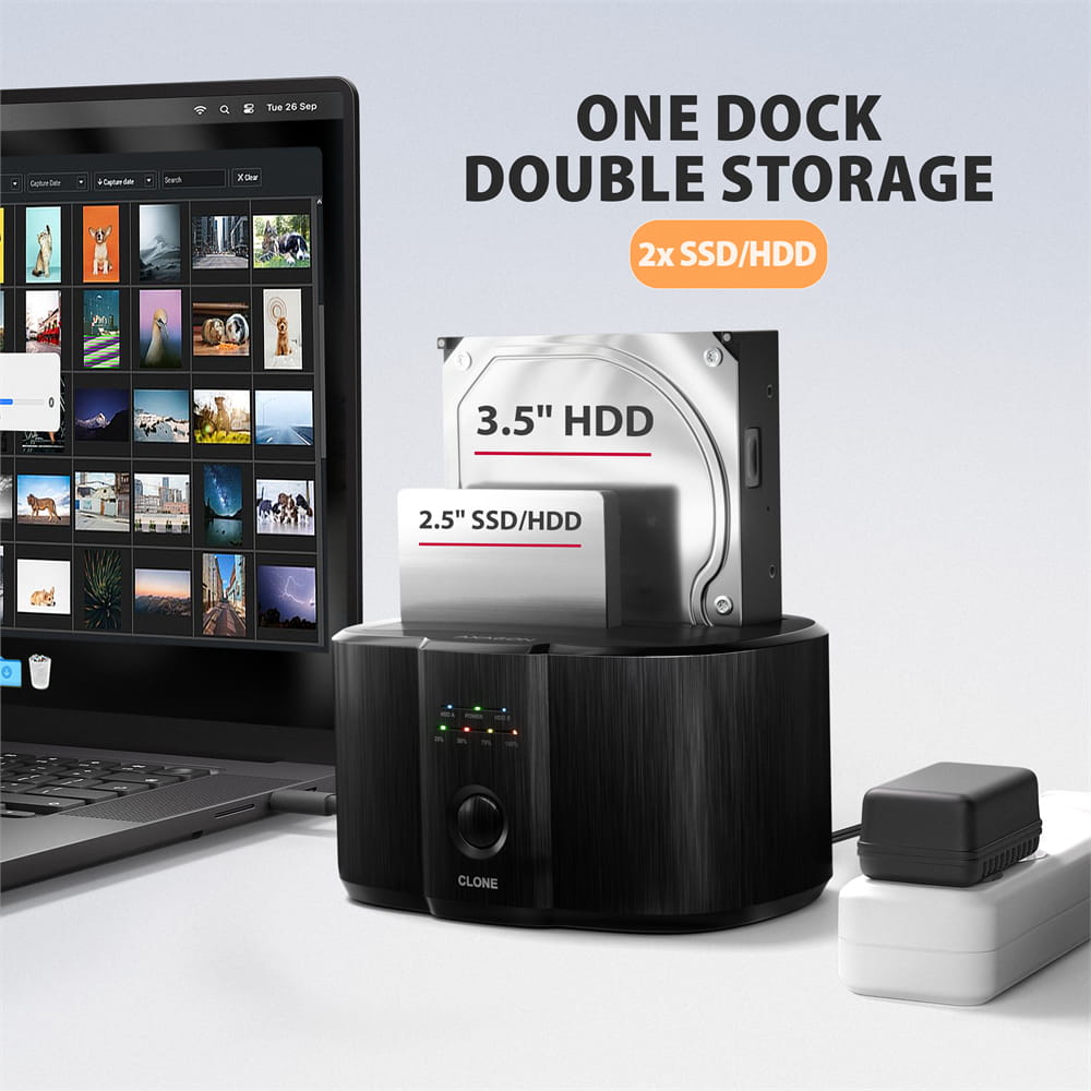 AXAGON ADSA-SC, USB-C 5Gbps dokovacia stanica pre 2x SATA 6G 2.5"/ 3.5" SSD/ HDD s funkciou klonovania 
