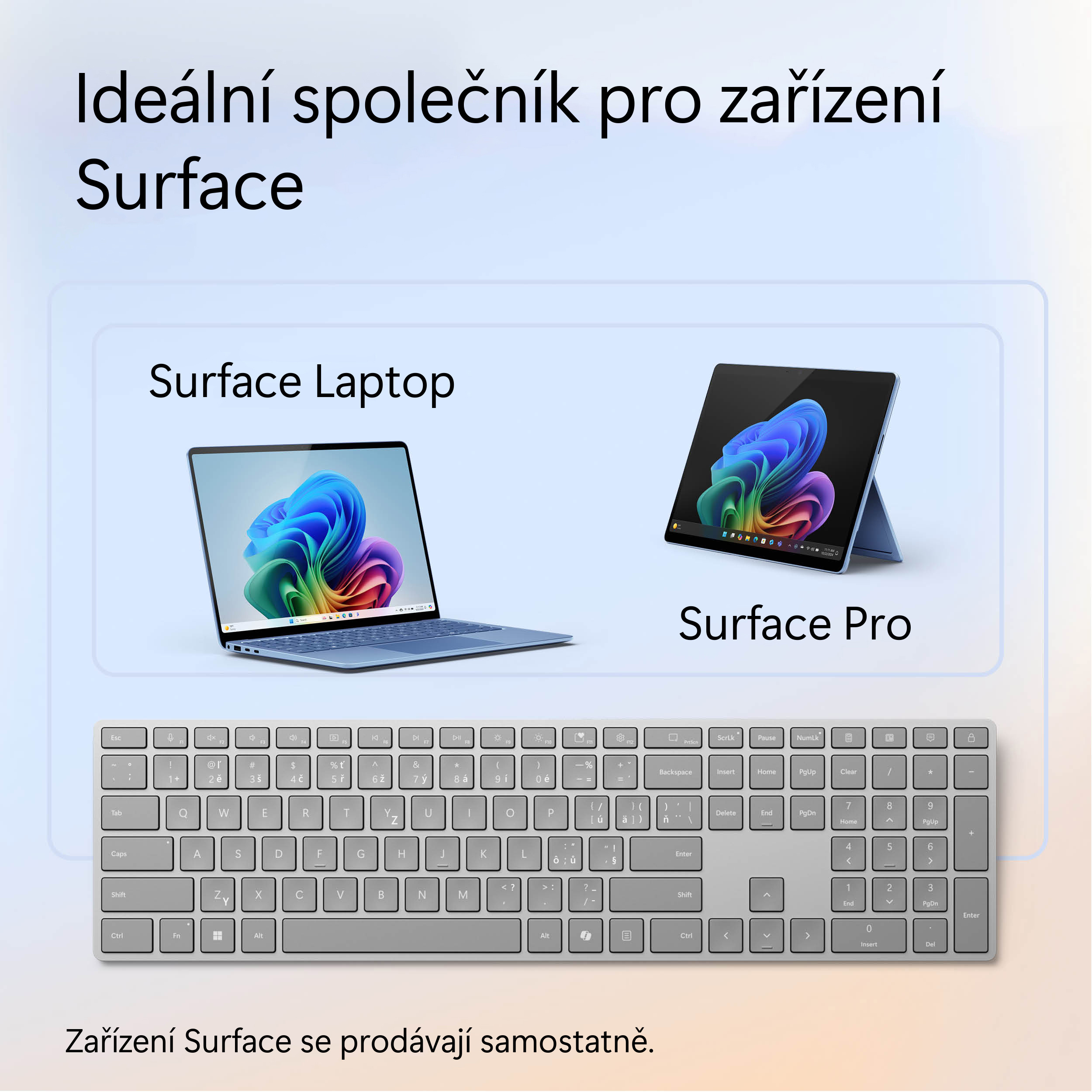 Microsoft Surface Keyboard (2. edice) commercial/ Bezdrátové Bluetooth/ CZ/ SK/ Šedá 