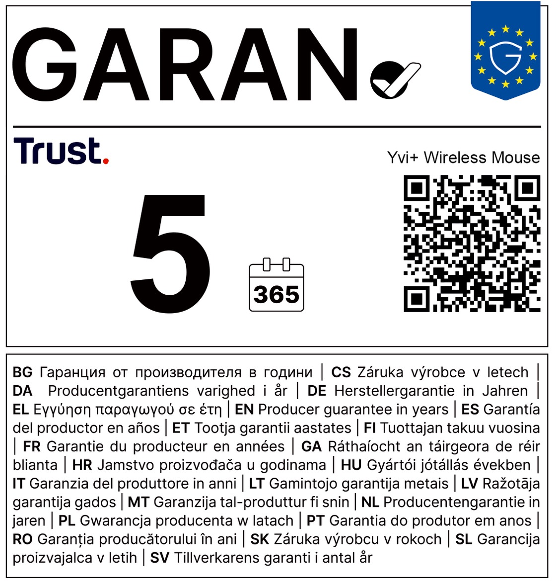 TRUST YVI+/ Kancelárska/ Optická/ Pre pravákov/ 1 600 DPI/ Bezdrôtová USB/ Modrá 