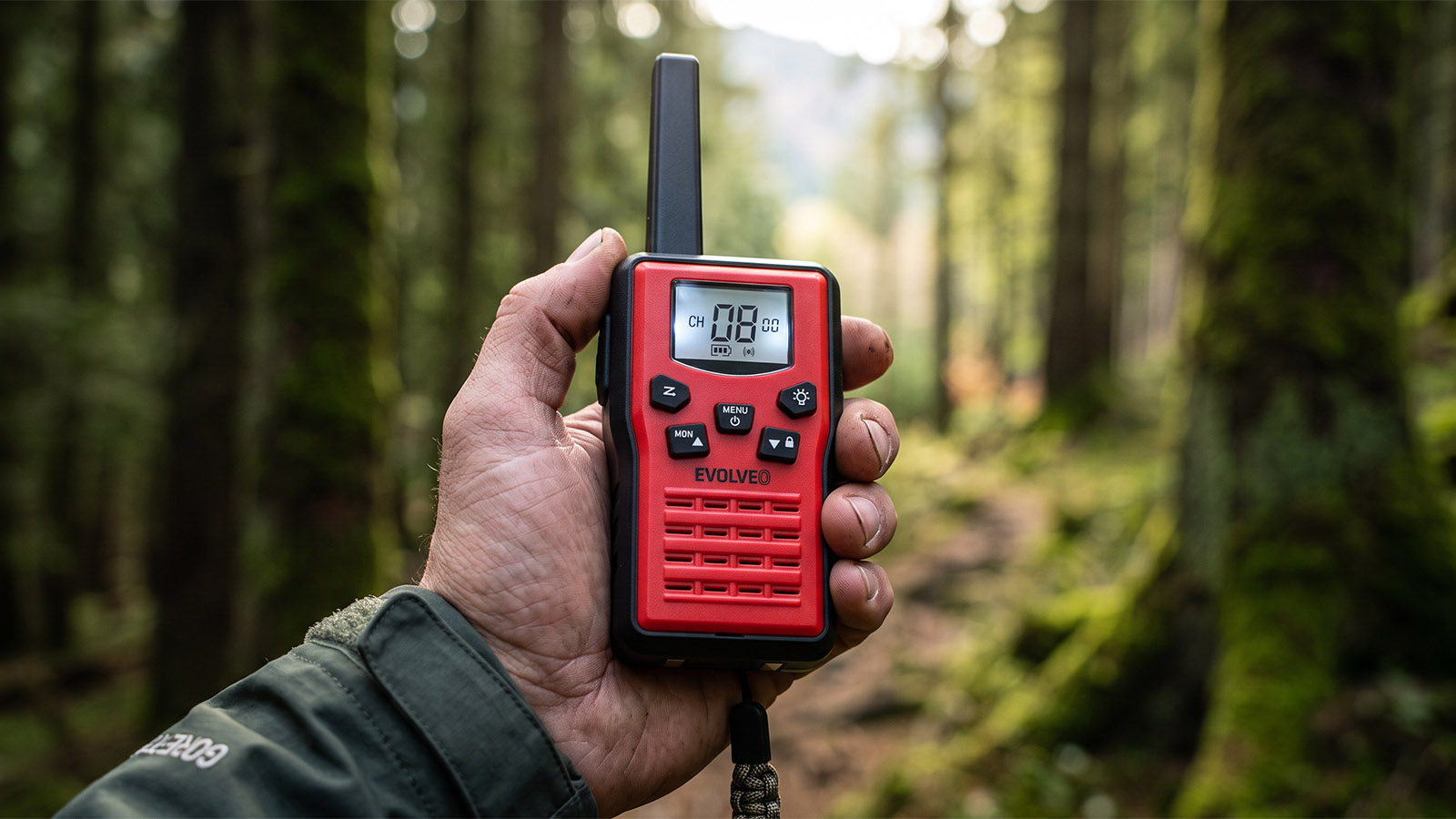 EVOLVEO FreeTalk 2W, PMR vysielačka s výkonom 0, 5 a 2W, červenočierna 