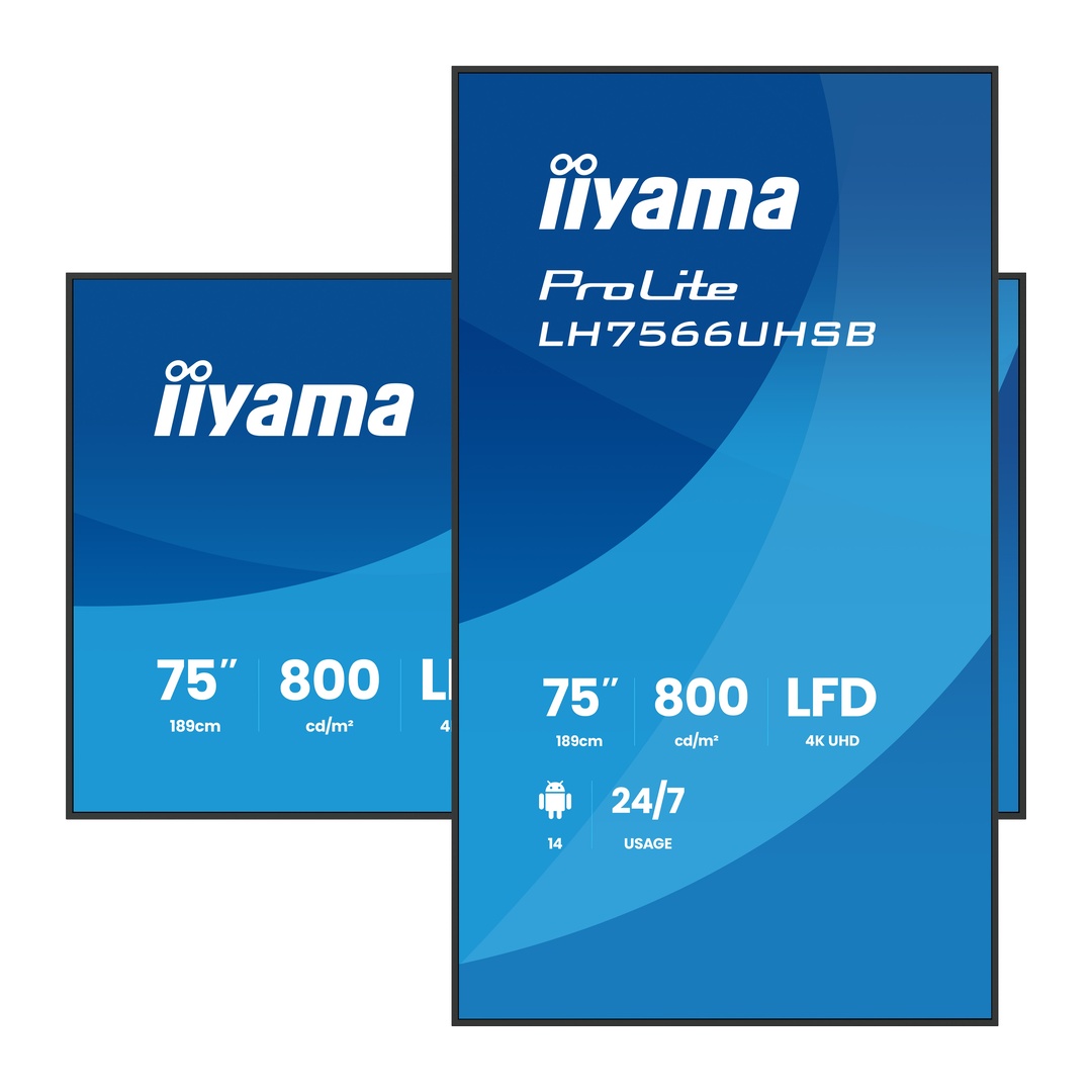 75" iiyama LH7566UHSB-B1AG: VA, 4K UHD, IPX5, DP-out 