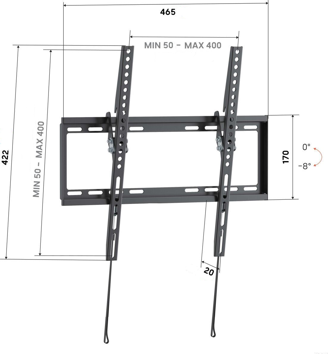 Vogel"s UP 4013, držiak s náklonom 8 ° pre TV 32-65", 45 kg, VESA do 400x400 