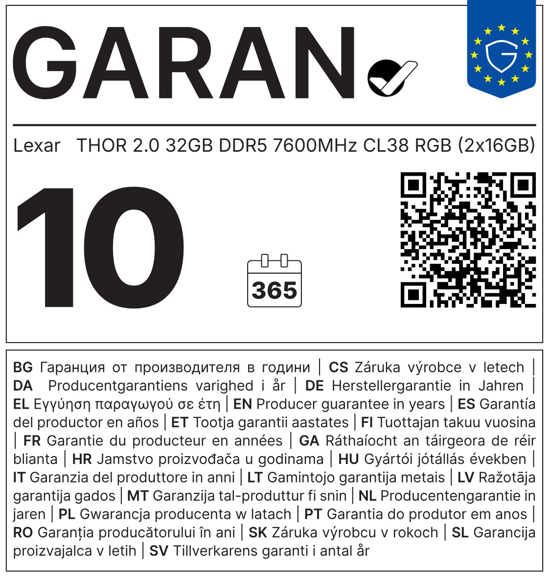 Lexar THOR 2.0 32GB DDR5 7600MHz CL38 RGB (2x16GB) 