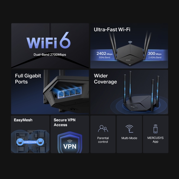 Mercusys MR78X AX2700 WiFI 6 Dual-Band router 