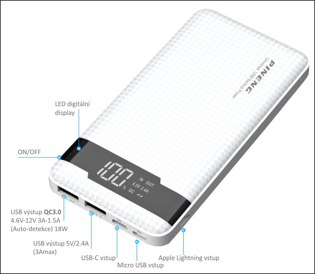 VIKING POWER BANK PN-961PD QC3.0 10000mAh, QUICK CHARGE 3.0, Čierna 