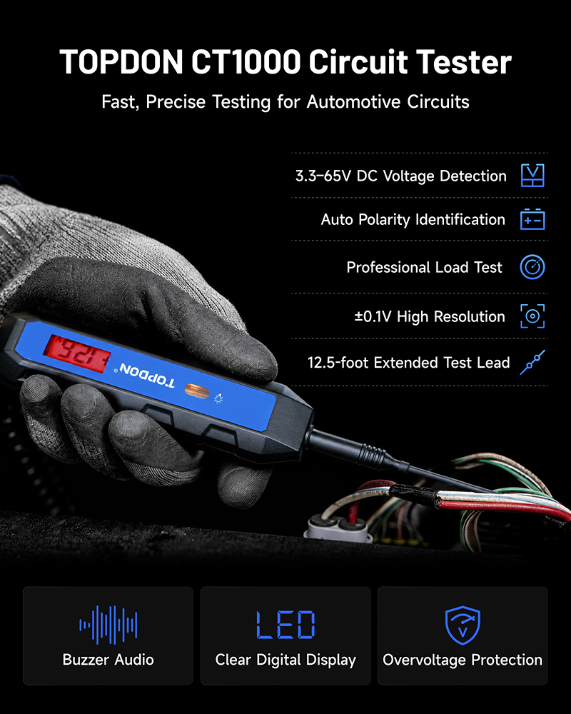 TOPDON Tester automobilových elektrických obvodov CT100/ 12V, 24V, 36V/ meranie 3, 3-65VDC/ max 1, 2A 