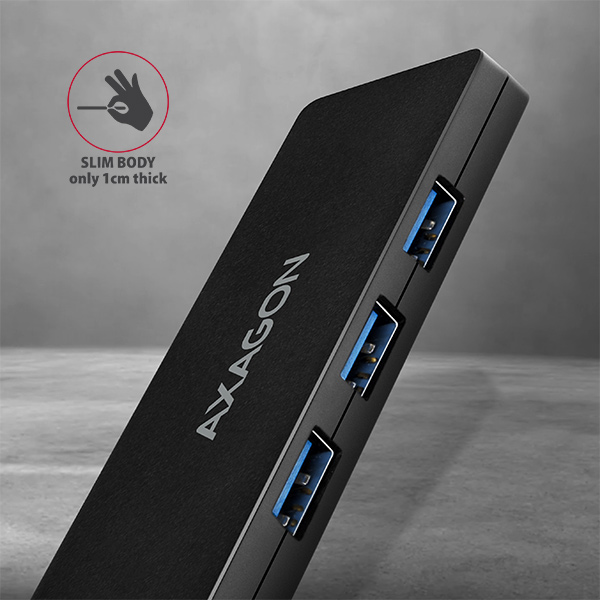AXAGON HUE-G1C, 4x USB 3.2 Gen 1 SLIM hub, kábel Type-C 14cm napevno 