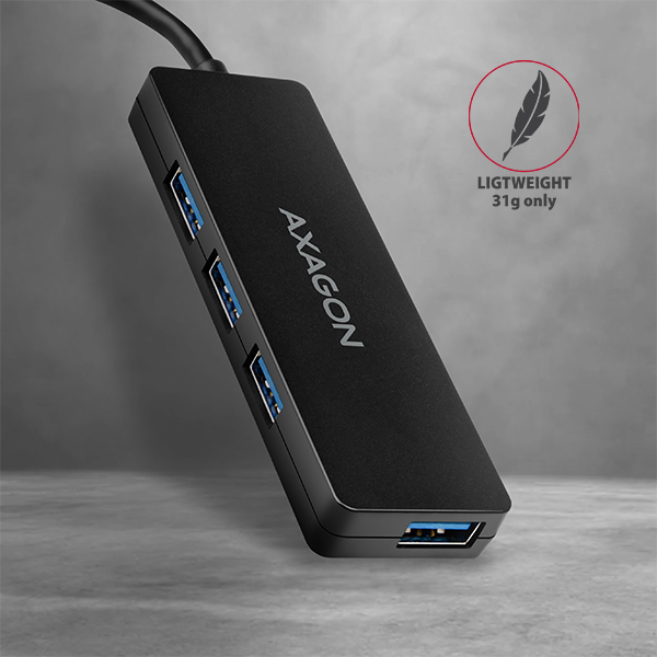 AXAGON HUE-G1C, 4x USB 3.2 Gen 1 SLIM hub, kábel Type-C 14cm napevno 