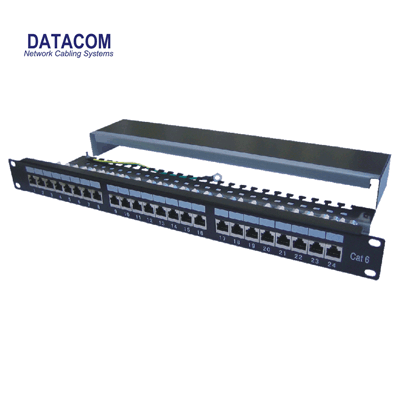 DATACOM Patch panel 24p.CAT6 1U 3x8 LSA, STP 19" čierny s vyviazaním 