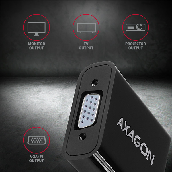 AXAGON RVH-VGAN, HDMI -> VGA redukcia/ adapter, FullHD, audio výstup, micro USB napr. konektor 