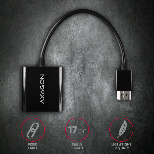 AXAGON RVH-VGAN, HDMI -> VGA redukcia/ adapter, FullHD, audio výstup, micro USB napr. konektor 