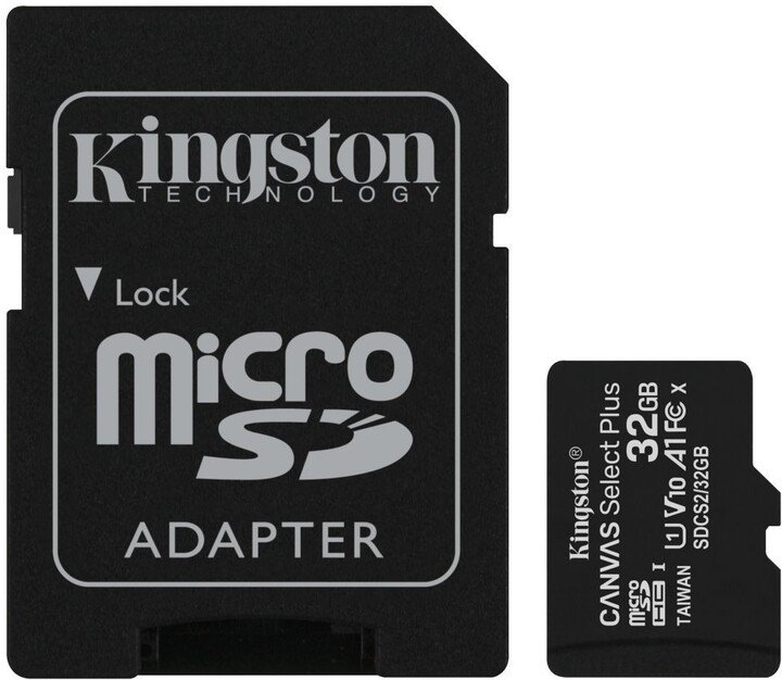 Kingston Canvas Select Plus A1/ micro SDHC/ 32GB/ 100MBps/ UHS-I U1/ Class 10/ + Adaptér