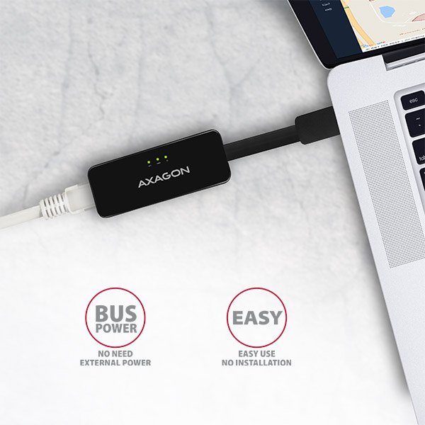 AXAGON ADE-XR, USB 2.0 - Fast Ethernet sieťová karta, auto inštal, čierna 