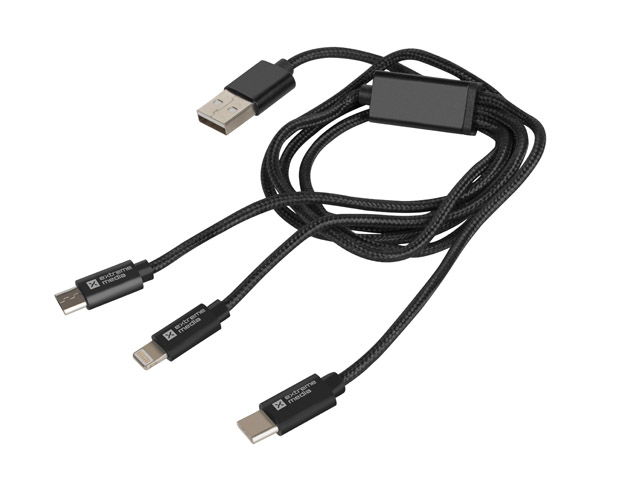 Natec viackonektorový kábel 3v1 USB Micro + Lightning + USB-C, textilné opletenie, 1m 