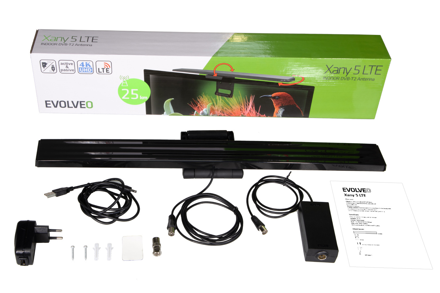 EVOLVEO Xany 5 LTE 230/ 5V, aktívna izbová anténa DVB-T2, LTE filter 