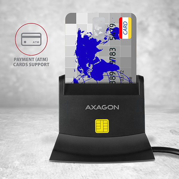 AXAGON CRE-SM2, USB-A StandReader 4-slot čítačka Smart card (eObčanka) + SD/ microSD/ SIM, kábel 1.3 m 