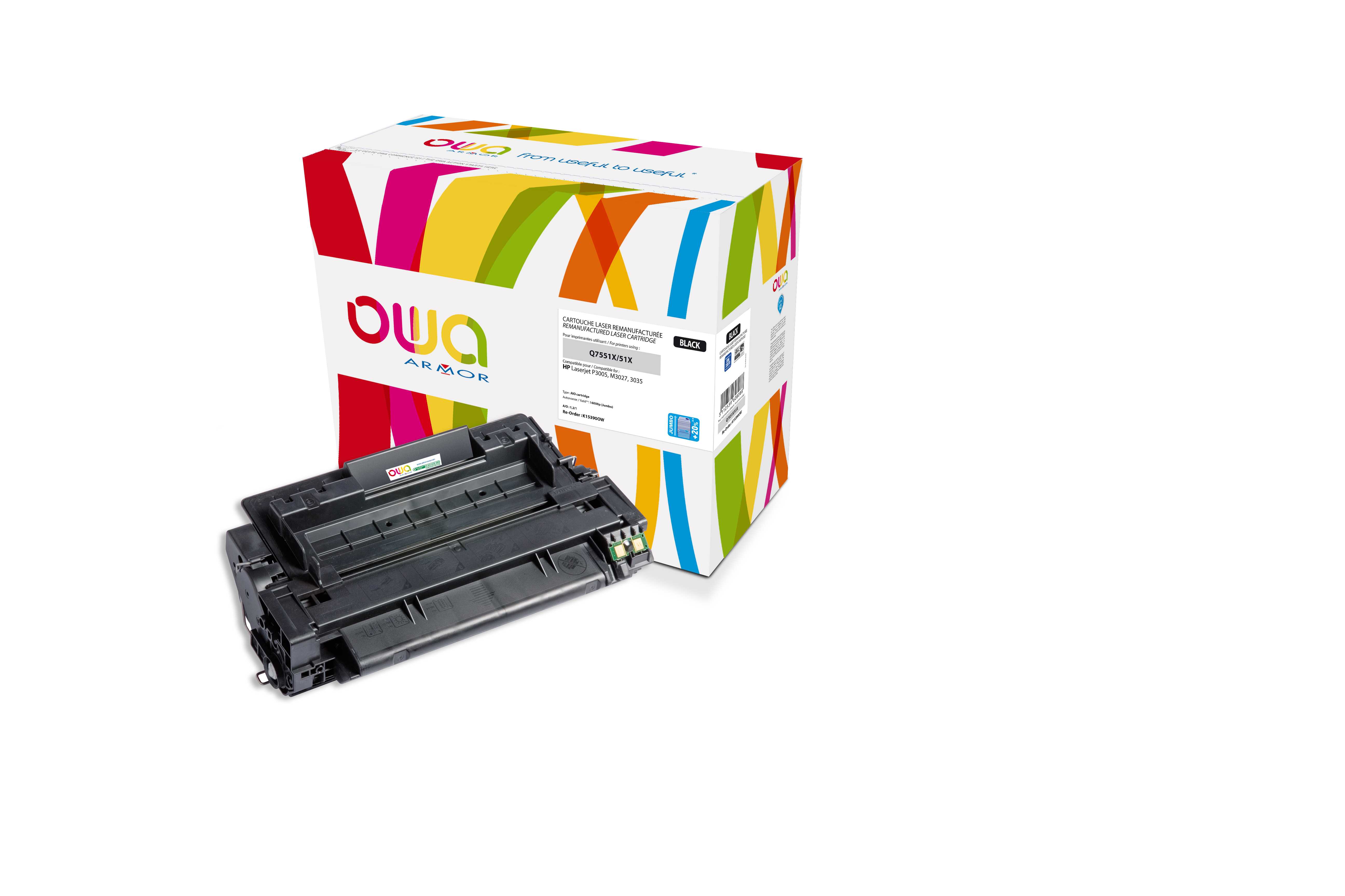 OWA Armor toner kompatibilný HP LJ P 3005, Q7551X, 16000st, JUMBO, čierna/ black