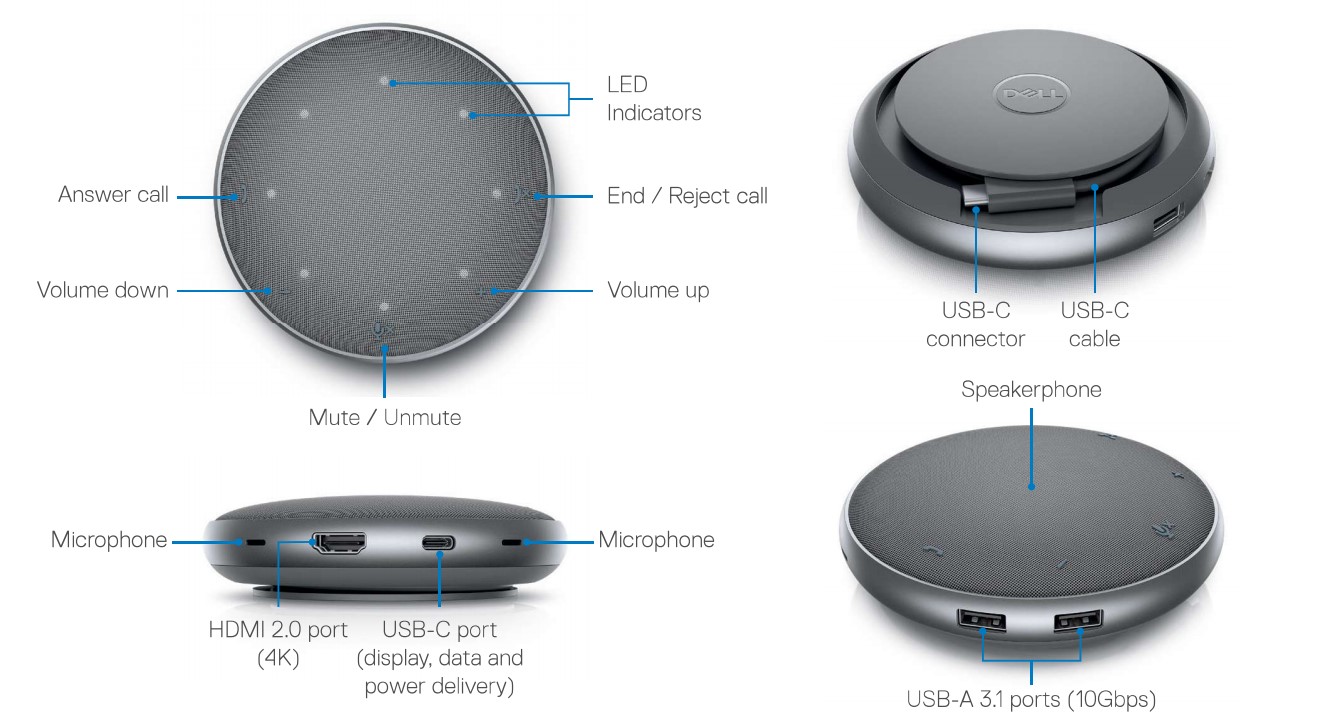 Dell Mobile Adapter SpeakerPhone MH3021P s USB-C 