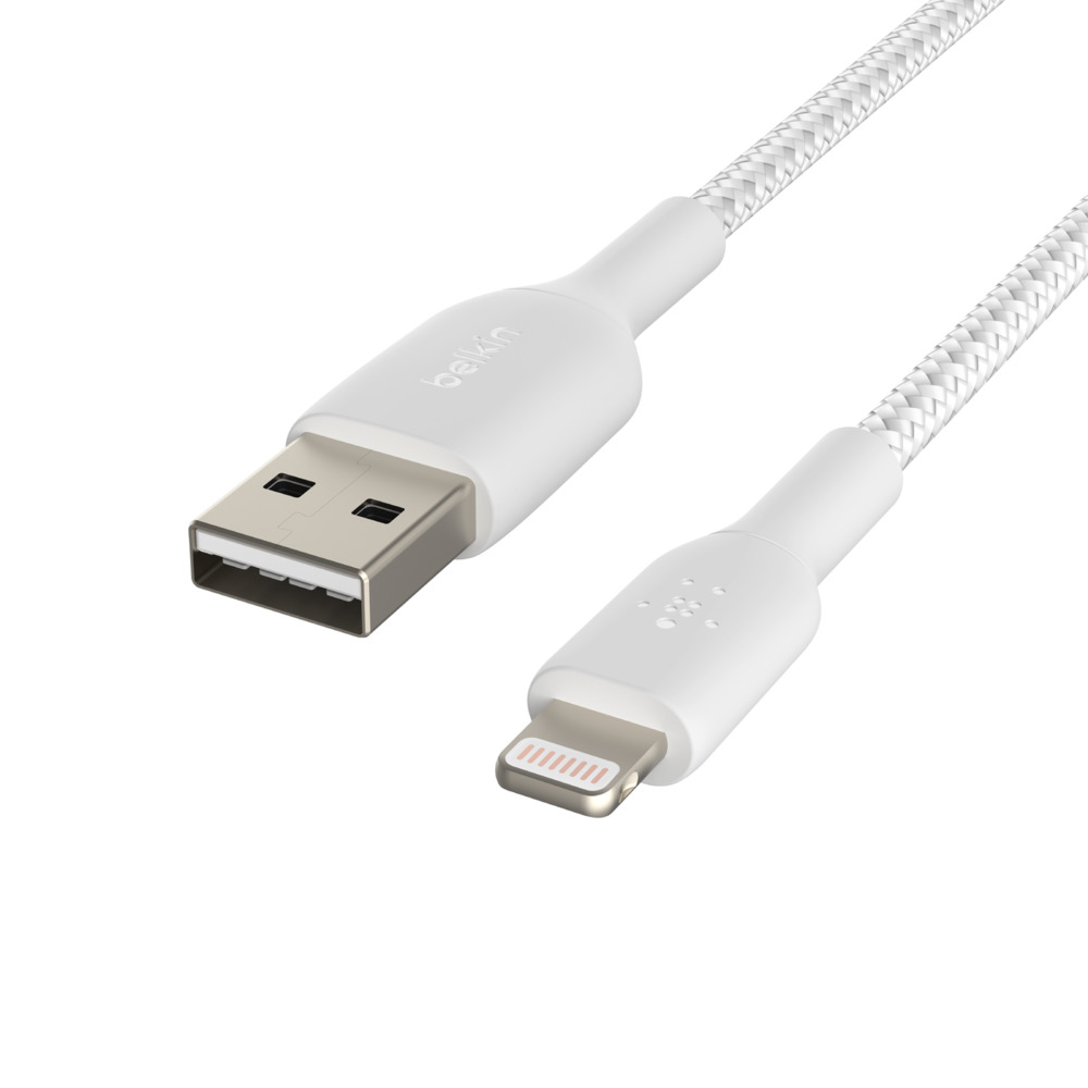 BELKIN kabel oplétaný USB-A - Lightning, 1m, bílý 