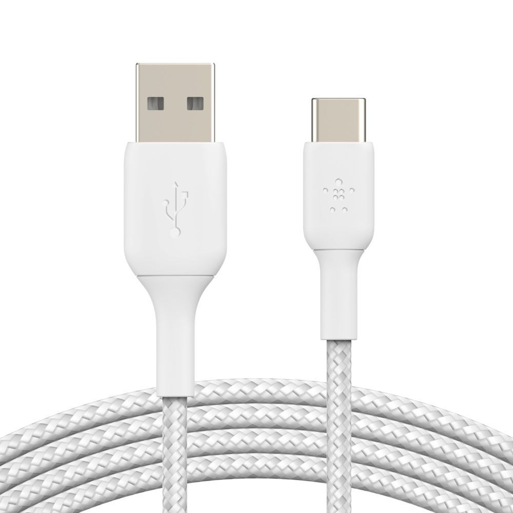 BELKIN kábel opletaný USB-C - USB-A, 2m, biely