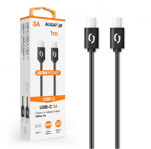 ALIGATOR Dátový kábel POWER 3A, USB-C/ USB-C, čierny 