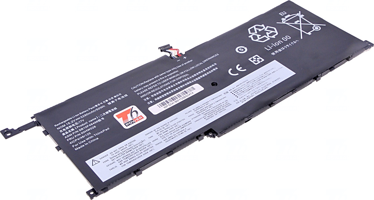 Batéria T6 Power pre Lenovo ThinkPad X1 Carbon 4th Gen, X1 Yoga, 3080mAh, 47Wh, 4cell, Li-Pol