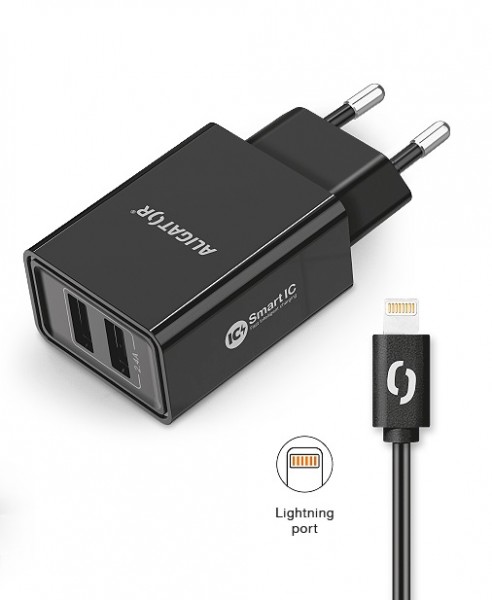 ALIGATOR Chytrá síťová nabíječka 2, 4A, 2xUSB, smart IC, černá, USB kabel pro iPhone/ iPad 