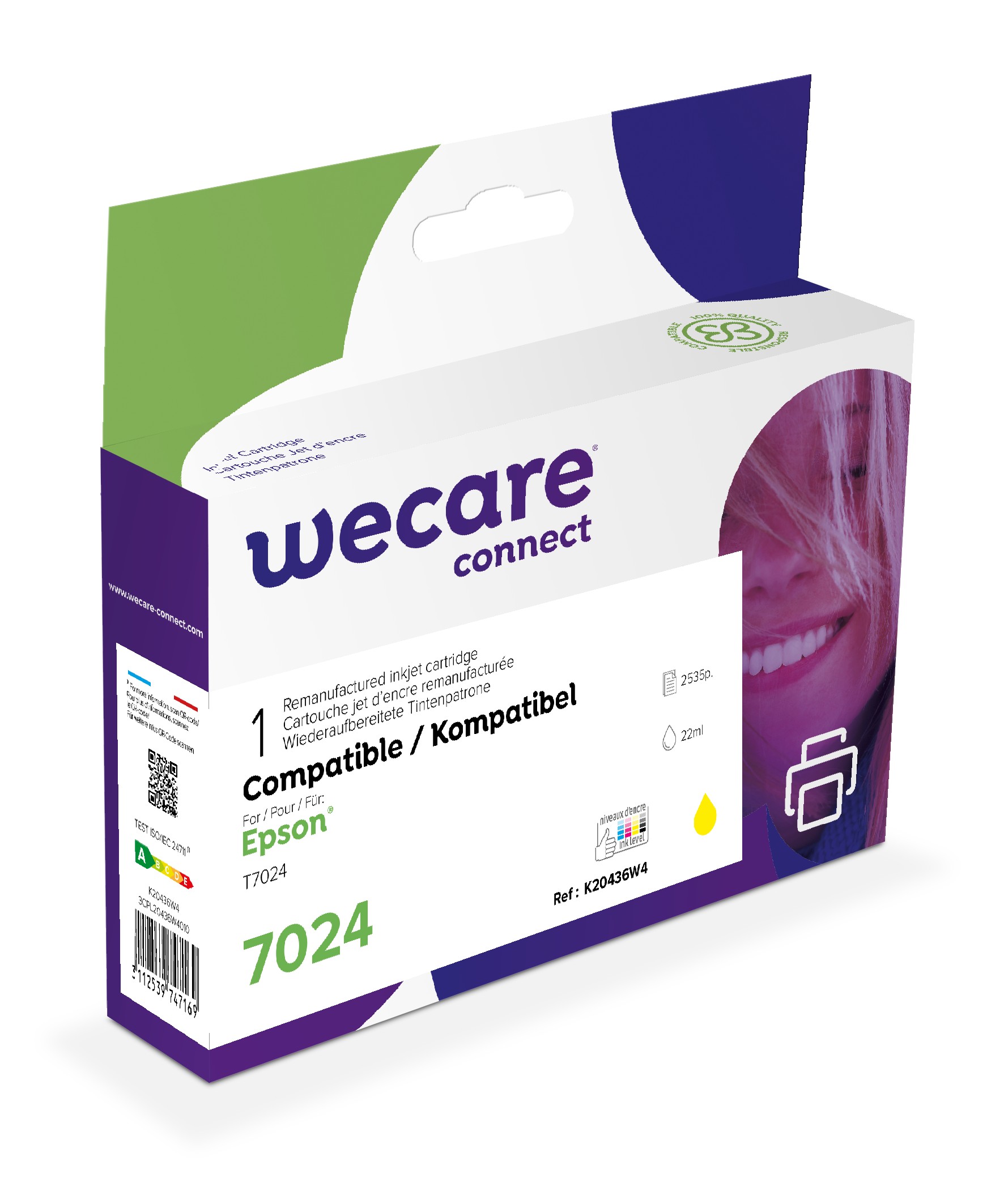 WECARE ARMOR ink kompatibilný s Epson WF4015, T70244010, 22ml, žltá/ yellow