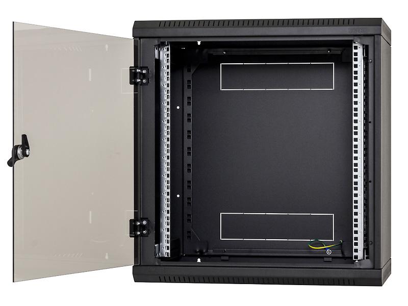 Nástenný rack jednodielny 12U (š)600x(h)595 perforované dvere čierny