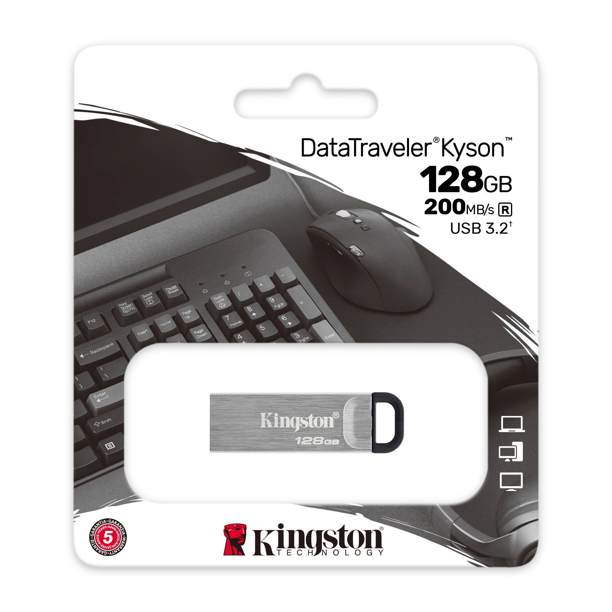 Kingston DataTraveler Kyson/ 128GB/ USB 3.2/ USB-A/ Strieborná 