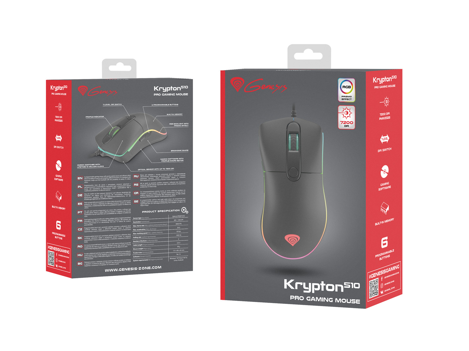 Herná myš Genesis Krypton 510, RGB, 8000 DPI, RGB podsvietenie, softvér 