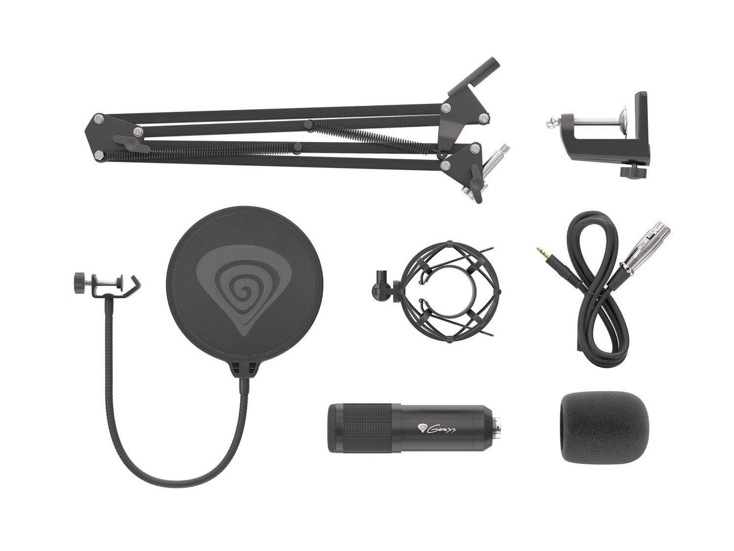 Streamovací mikrofon Genesis Radium 300, XLR, kardioidní polarizace, ohybné rameno, pop-filter 