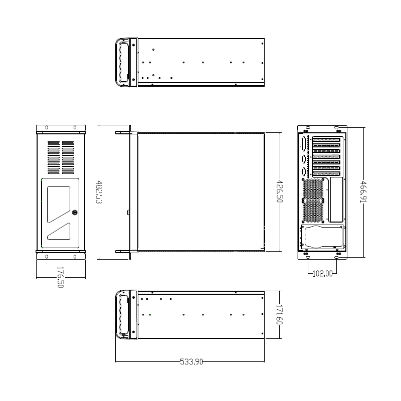 DATACOM 19" Case IPC 4U/ 485mm Šedý bez PSU 