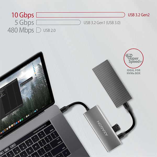 AXAGON HMC-5G2, USB 10Gbps húb, porty 2x USB-A, 2x USB-C, HDMI 4k/ 60, PD 100W, kábel USB-C 13cm 