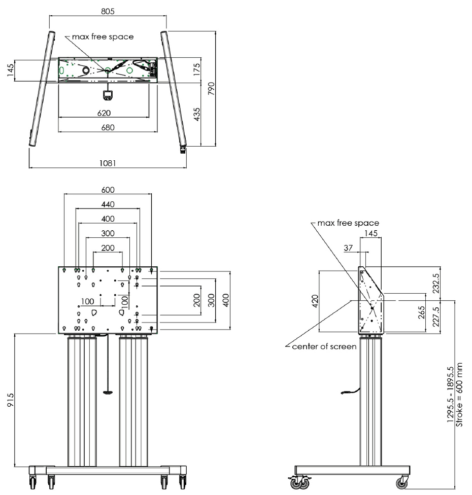 SMMS 062.7105 dvojitý elektrický lift 98", 160 kg, 1295-1895 mm, černý 