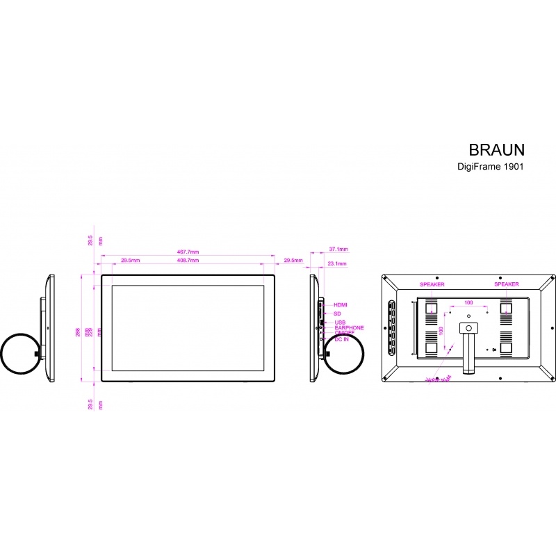 Braun DigiFRAME 1901 (18, 5", 1366x768px, 16:9 IPS, FullHD, HDMI, 8GB) 