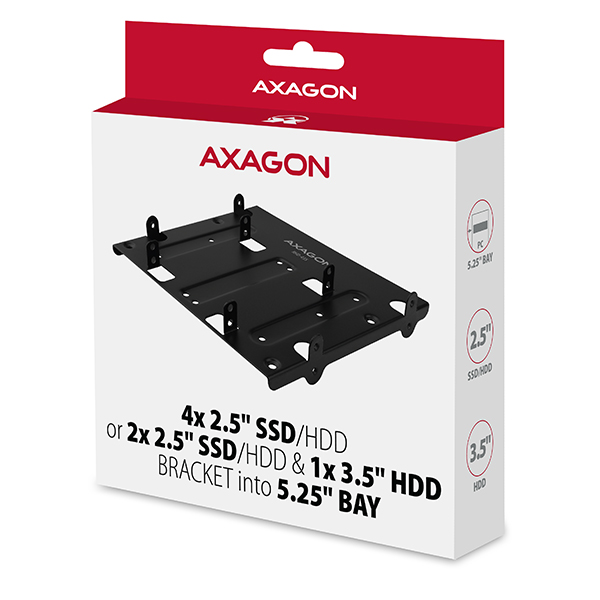 AXAGON RHD-435, kovový rámeček pro 4x 2.5" nebo 2x 2.5" HDD/ SSD a 1x 3.5" HDD do 5.25" pozice 