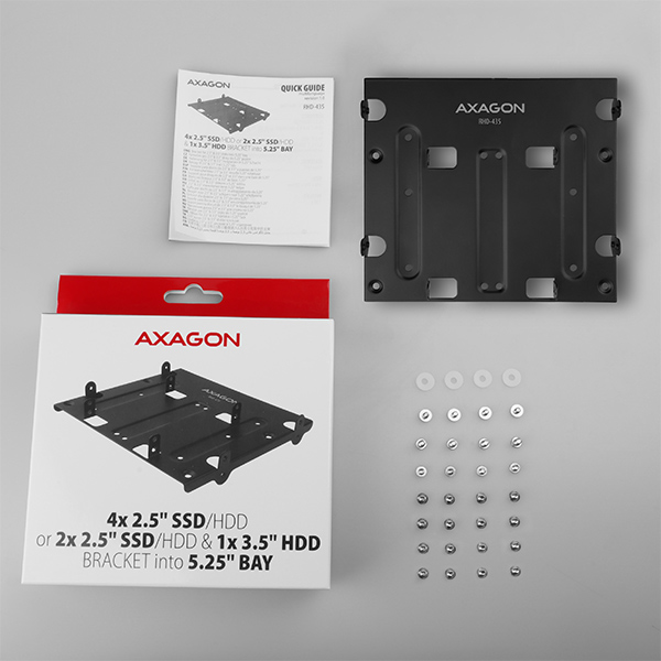 AXAGON RHD-435, kovový rámeček pro 4x 2.5" nebo 2x 2.5" HDD/ SSD a 1x 3.5" HDD do 5.25" pozice 