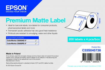 Epson Premium Matte Label - Die Cut Roll: 210mm x 297mm, 200 labels