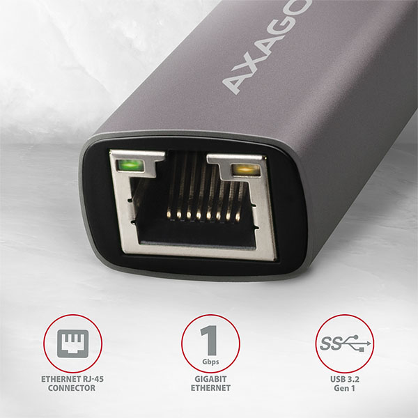 AXAGON ADE-TR, USB-A 3.2 Gen 1 - Gigabit Ethernet sieťová karta, auto inštal, titánovo šedá 
