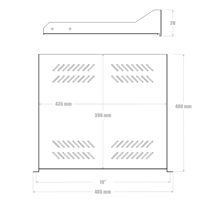 19" Polica s perforáciou 2U 400mm 